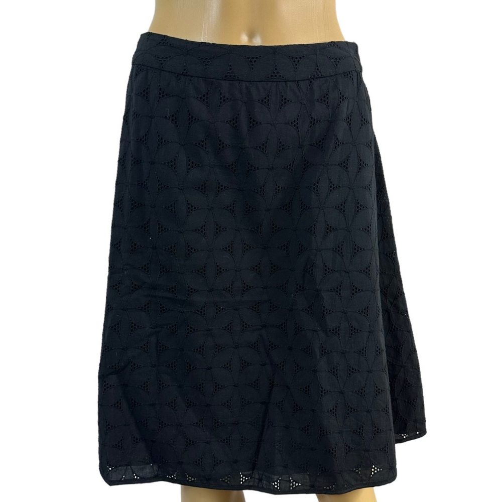 Context Womens A-Line Skirts Size 6P Black 100% Cotton Eyelet Lined Knee Length